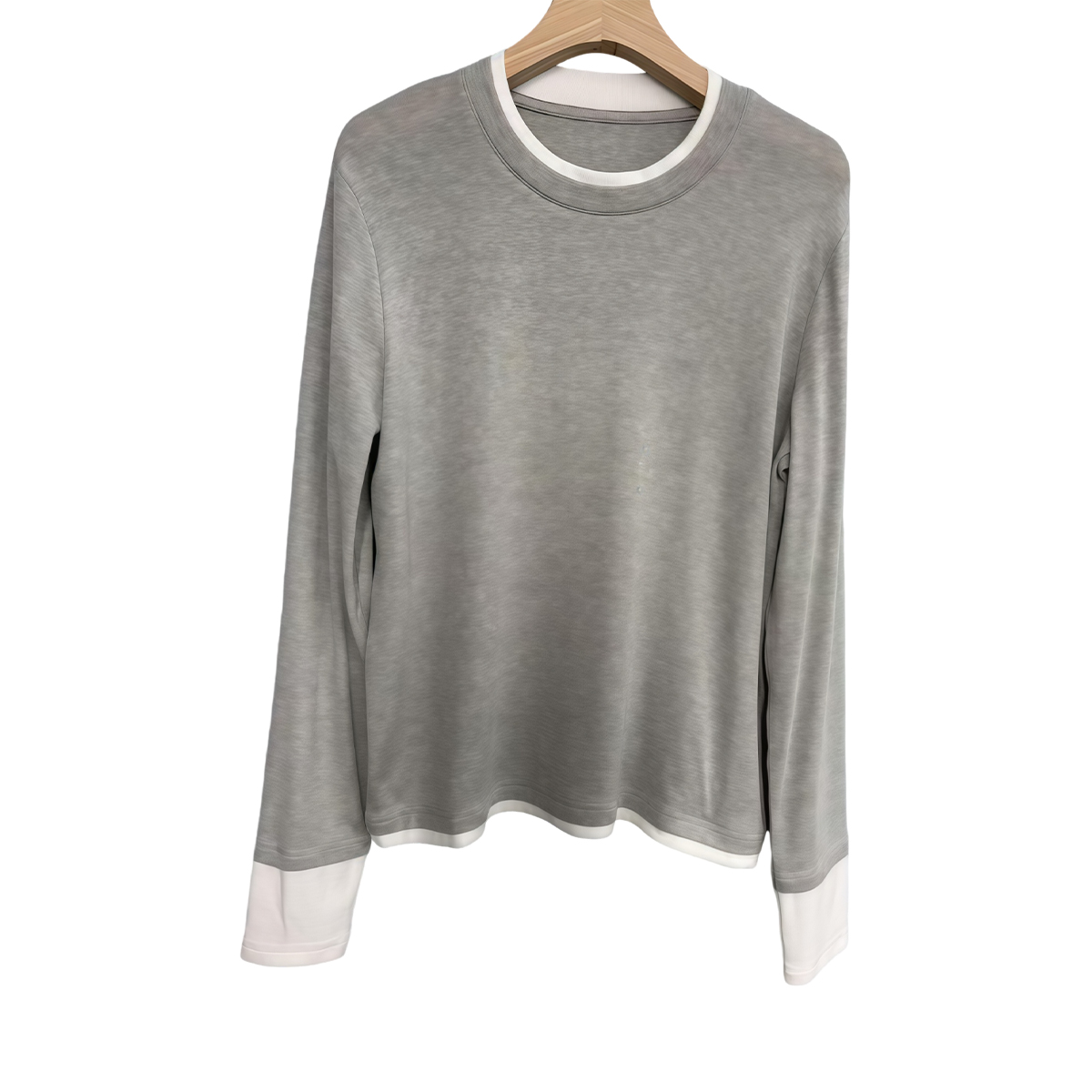 Grey colour-block long sleeve knit top