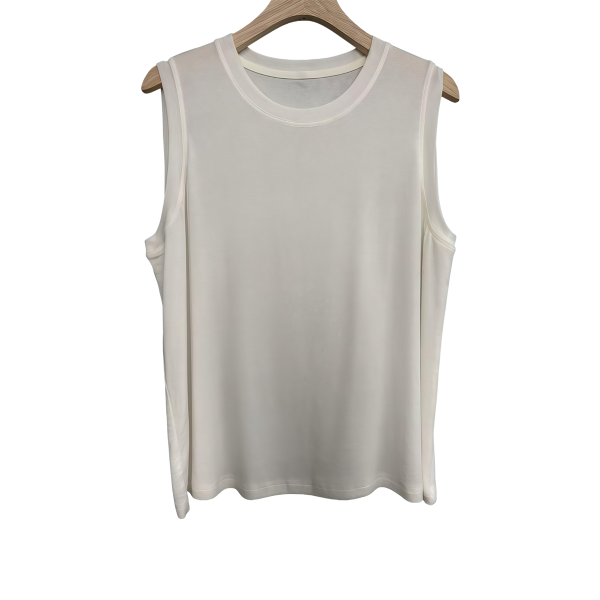 White rib knit tank top on a clean studio background