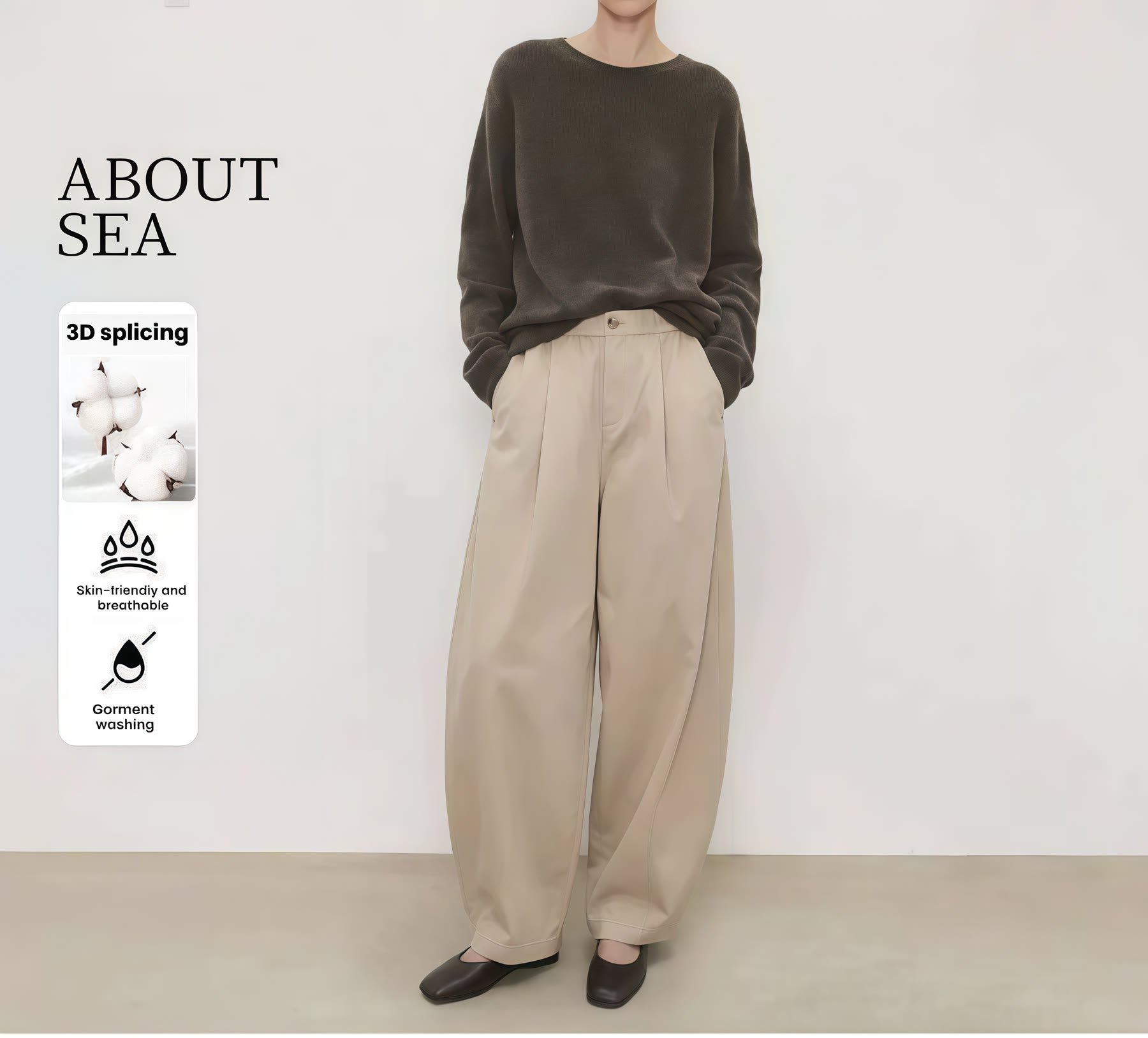 Khaki top and wide-leg trouser coordinated styling reference
